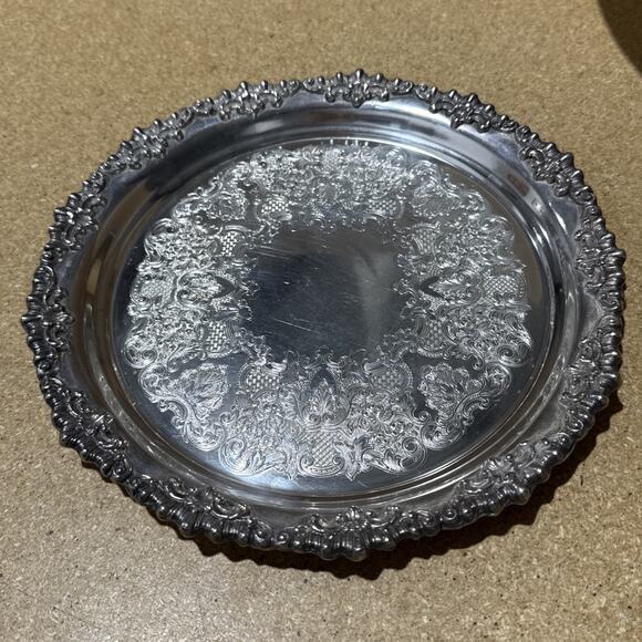 VTG Wilcox WM C Silverplate Tray Rococo Scroll Engraved Border 10” - Picture 1 of 7